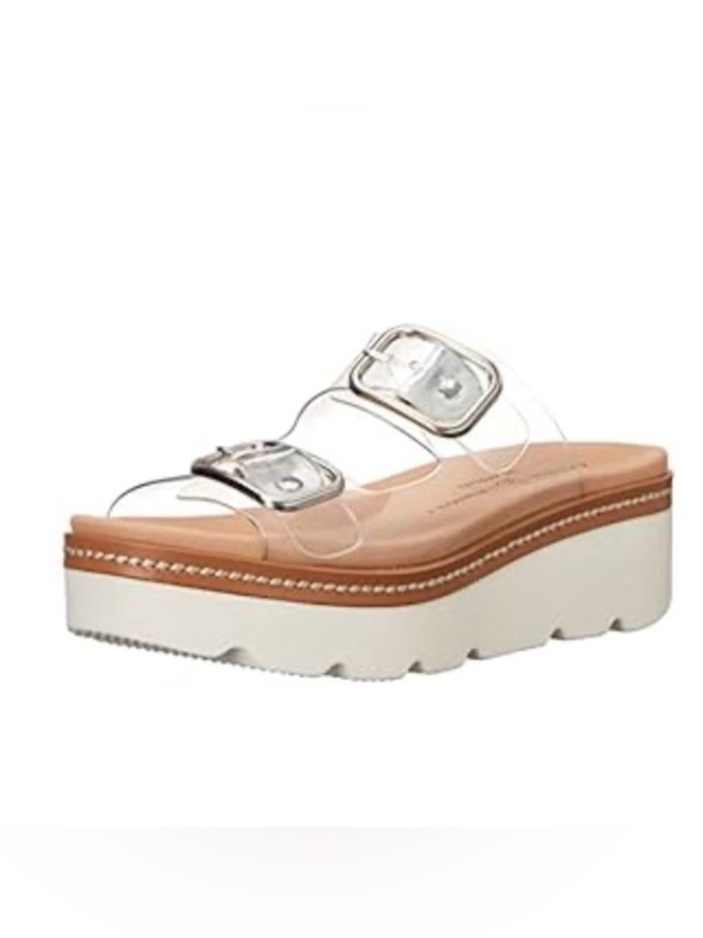 Chinese Laundry Clear Double-Buckle Platform Sandals with Silver Buckles